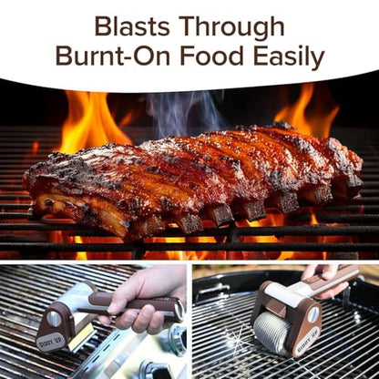 Horsepower Giddy Up GOLD Bristle-Free Spinning Grill Brush w/LED & Longer Run Time, Cordless/Rechargeable, 304 Stainless Steel Power Roller Blasts Away Burnt-On Food, No Bristles No Preheating 350 RPM - style: Extra Battery Life