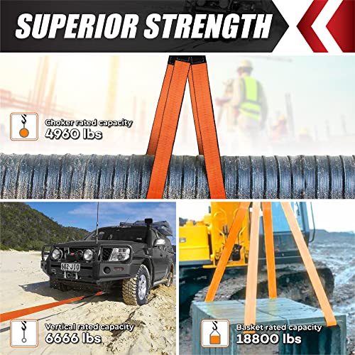 2 Pack 2”x3FT Supper Sturdy Lift Sling Straps, 18800 Pound Capacity Heavy Duty Eye-Eye Nylon Strap for Hoist, 2-Ply Polyester Rigging Straps, Tree Saver Recovery Straps Web Sling Winch - size: 2 Pack 2”x3FT