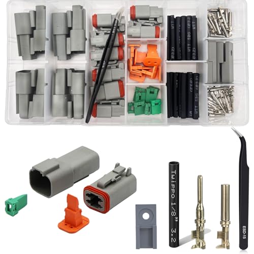 2 Pin Deutsch Connectors Kit 8 Sets, Gray DT Connector Kit, 2 Wire Automotive Electrical Waterproof Connectors with 32pcs Shrink Tubing Kit 22-16AWG - size: 22-16AWG 8Set DT