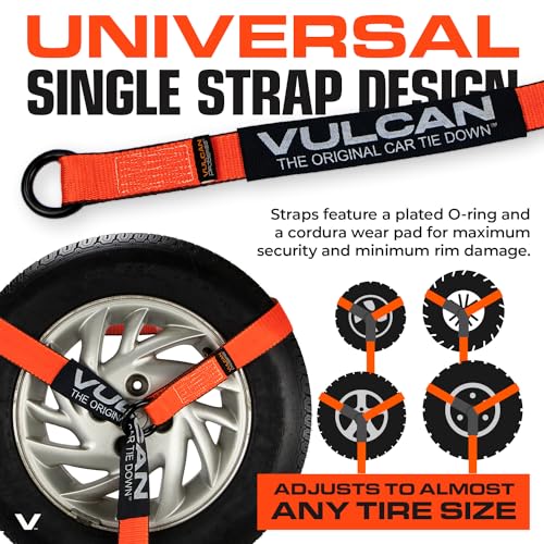 VULCAN Car Tie Down with Chain Anchors - Lasso Style - 2 Inch x 96 Inch - 4 Pack - PROSeries - 3,300 Pound Safe Working Load - size: Chain Anchors - ProSeries Orange (4 Pack)