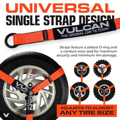VULCAN Car Tie Down with Chain Anchors - Lasso Style - 2 Inch x 96 Inch - 4 Pack - PROSeries - 3,300 Pound Safe Working Load - size: Chain Anchors - ProSeries Orange (4 Pack)