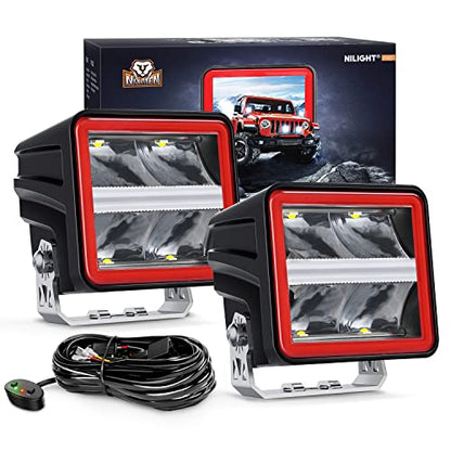 Nilight 3 Inch Cube LED Pod Light Bar with DRL 20 W 2200LM 10° Super Spot Offroad Driving Lights w/ 16AWG Wiring Harness Kit for Jeep Truck UTV 4x4 ATV - color: Indirect 4LED Spot Pod w/white DRL