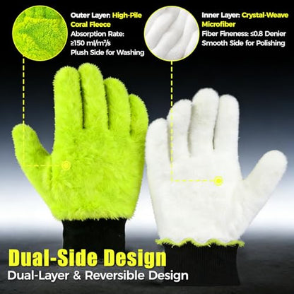 XINDELL 2 Pack Car Wash Glove - Ultra-Soft Plush Fluffy Bear Paw Foam Wash, Scratch-Free Five-Finger Brush, Thickened Car Cleaning Mitt