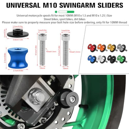 CHIFUN 2Pcs 10MM M10 X1.5/1.25 Motorcycle Swing Arm Spools Sliders CNC Aluminum Swingarm Spools Stand Screw Compatible with VULCAN S 650 900 Ninja 250 300 ZX-10R ZX-6R(Gold) - color: Gold