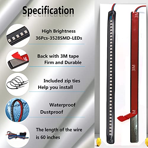 Universal 8in Motorccycle LED Tail Light Strip Brake Stop Turn Signal Light License Plate Light for Scooters UTV ATV Golf Cart Motorcycles Harley Davidson Kawasaki Suzuki Ducati