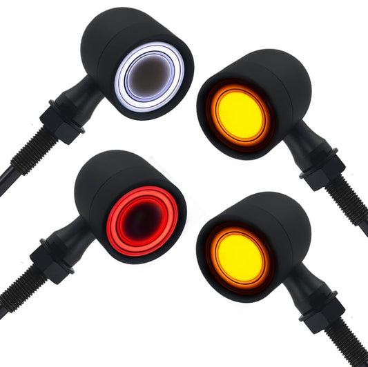 Motorcycle Turn Signals LED Front Rear Lights 4 PCS, Vintage 40 LEDs Switchback Blinkers for Running Turn Braking, Universal Fit Harley Chopper Bobber-Suzuki Yamaha Honda-Black - color: 2051-4PCS- BK