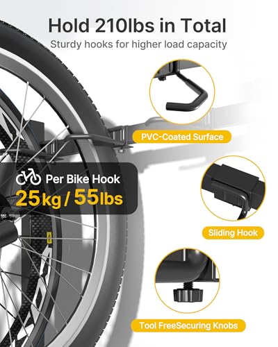 monTEK Freestanding Bike Storage Rack for 3 Bikes, Heavy Duty 210LBS Vertical Bike Stand with 3 Bike Hooks & 4 Helmet Hooks, Indoor and Outdoor Bike Storage Rack with Locking Casters - size: 3 Bike Rack