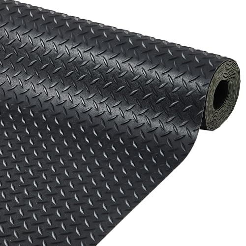 7.8 x 18 FT Garage Floor Mat, 2.8mm Thickened Flooring Roll Diamond Plate PVC Rubber Trailer Mat, Non-Slip Floor Protector Mat for Garage, Warehouse, Gyms, Trailer, SUV