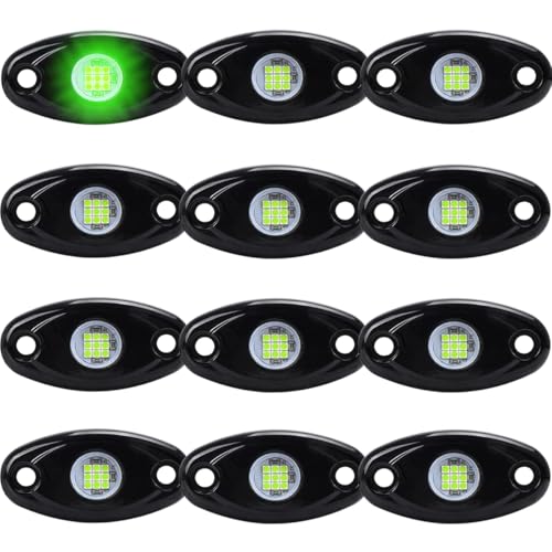 12 Pods Green Rock Lights Waterproof for Jeep Off Road Truck Car ATV SUV Under Body Glow Accent Lighting lamp underglow LED Neon Underbody Fender led Rock Light Kit - color: Green, size: 12 Pods