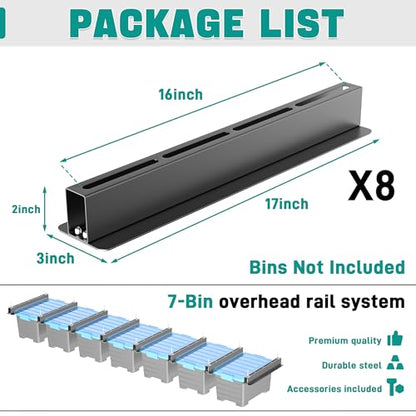 EVERHANGER Ceiling Storage Rack, Heavy Duty Overhead Storage Rack for Garage, Adjustable Ceiling Bin Storage System, 8 Sets for 7 Bins, 16 Inch - style: For 7 Bins