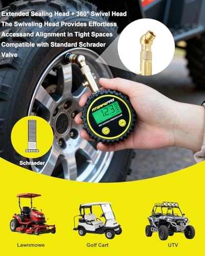 Digital Tire Pressure Gauge for Low Pressure Tires - 0-15 PSI ±0.5% Accuracy, Backlit LCD with 4 Units & Battery Indicator, 360° Swivel Head for Schrader Valve, Fit for ATVs, UTVs, Golf Carts - size: 15PSI