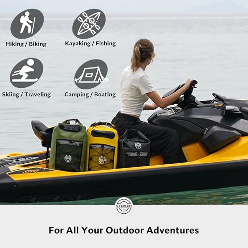 STOVER 5/10/25/30/40/55L Waterproof Dry Bag- Roll-Top Backpack w/Phone Case- Kayaking, Hiking, Camping, Boating- Men/Women - color: 25l Yellow (With Phone Case), size: 25L