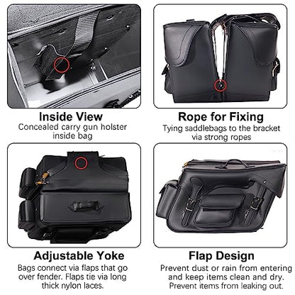 Dream Apparel Faux Leather Motorcycle Saddle Bags Throw Over Saddlebags, PVC Motorcycle Side Bags for Honda Shadow Softail Dyna V-star (Black, No Studs) - color: Black 55L No Studs