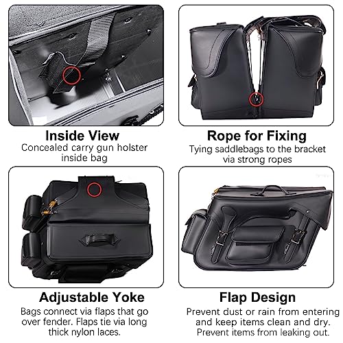 Dream Apparel Faux Leather Motorcycle Saddle Bags Throw Over Saddlebags, PVC Motorcycle Side Bags for Honda Shadow Softail Dyna V-star (Black, No Studs) - color: Black 55L No Studs