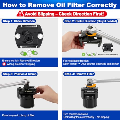 Spurtar Adjustable Oil Filter Wrench 2-3/8 to 3-1/8 inch 60-80mm Universal Oil Filter Removal Tool 1/2'' Drive Cap Style Oil Filter Tool Fits Small Medium-sized Spin-on Oil Filters UTV JetSkis