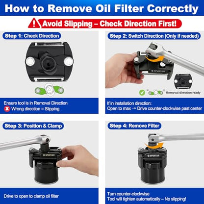 Spurtar Adjustable Oil Filter Wrench 2-3/8 to 3-1/8 inch 60-80mm Universal Oil Filter Removal Tool 1/2'' Drive Cap Style Oil Filter Tool Fits Small Medium-sized Spin-on Oil Filters UTV JetSkis