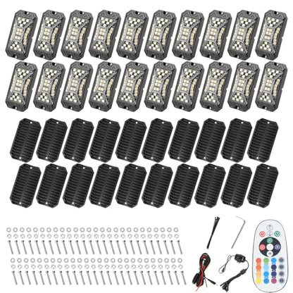 SUNPIE 20 Pods RGBW Rock Lights – Full Beam Angle, 30 High Power Chips, Aluminium Housing, Mounting Pads Included, IP67 Waterproof, Music Mode Underglow Lights, Fits Trucks, SUV, ATV, UTV, Boats - size: 20Pcs