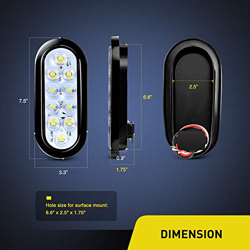 Nilight 6 Inch Oval White Trailer Tail Lights 2PCS 10 LED w/Flush Mount Grommets Plugs IP67 Waterproof Reverse/Back Up Lamp for Truck RV Camper Boat Jeep, White - color: White Lights 2PCS