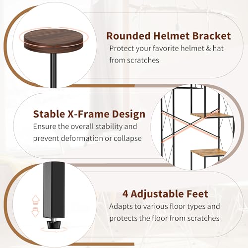 Floor Standing Motorcycle Helmet Holder, Large Motorcycle Gear Rack 4 Helmet Hanger, 3 in 1 Gear Storage Helmet Storage Rack (Black)