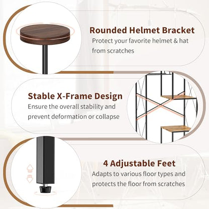 Floor Standing Motorcycle Helmet Holder, Large Motorcycle Gear Rack 4 Helmet Hanger, 3 in 1 Gear Storage Helmet Storage Rack (Black)