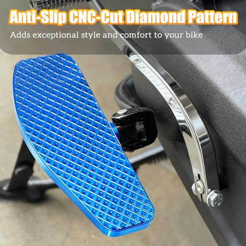 Blue Universality 10mm Rear Diamond Passenger Foot Pegs Mini Floorboards for Harley Touring Road glide, Road king, Electra glide, Street glide, Dyna & Softail Fat Boy, Street Bob, Low Rider ST - color: Passenger Floorboard-Blue