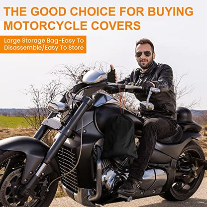 Heavy Duty Motorcycle Cover 420D,Universal Motorcycle Covers, Sun,Waterproof Outdoor Protection,with License Plate Window, 4 Reflective Strips, Lock-Holes Storage Bag(L 86" x 37" x 43") - size: L (86" x 37" x 43")