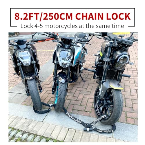 AKM Motorcycle Chain Lock Anti-Theft 8.2ft/250cm Super Long Durable 12mm Thick With 4 Keys Security 16mm U Lock for Motorcycles, Containers, Trailers, ATV - size: 8.2ft/250cm x 12mm Diameter Chain with Lock