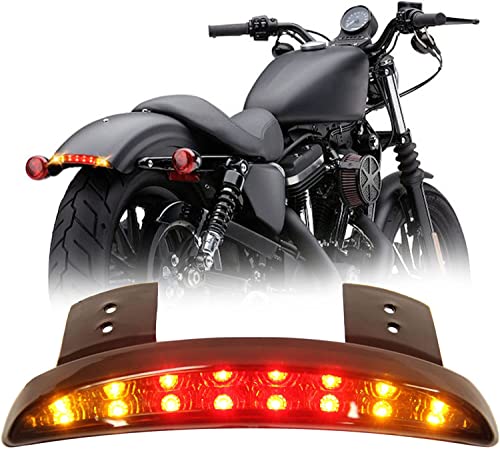 DREAMIZER Motorcycle Chopped Rear Fender Edge LED Brake License Plate Tail Light Stop Running Light Turn Signal Lamp for Harley Sportster XL883N 1200N XL1200V XL1200X (Black Lens) - color: BLACK#1