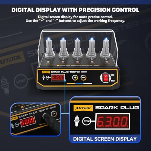 AUTOOL Spark Plug Tester Automotive Engine Ignition Coil Tester 200-9000rpm Adjustable Working Frequency, Five Holes Spark Plug Gap Tool with Protective Cover Adjustable Height - size: SPT360