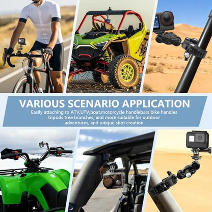Chelhead Adjustable Phone Camera Holder, 1/4"-20 & 3/8"-16 Threads Universal Tube Mount Fits Up to 3'' Roll Bar Compatible with LED Lights, DSLR Camera, Gopro, Ronin-M, MOVI, Insta360, Tripod/Desk - style: For Camera & Phone