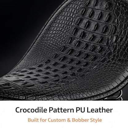 Crocodile Pattern Motorcycle Solo Seat with Springs, PU Leather Bobberx Custom Driver Seat Cushion for Harley Sportster XL883 XL1200 Bobber Chopper, Fits Honda Yamaha Kawasaki Suzuki (Black) - style: Black