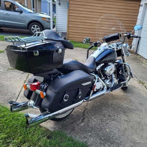 ECOTRIC Luggage Trunk Compatible with 1997-2013 Harley Road King Electra Glide Road Glide Street Glide King Motorcycle Trunk W/Top Rack - color: Black, size: King Tour Pack W/ Backrest Pad & Top Rack