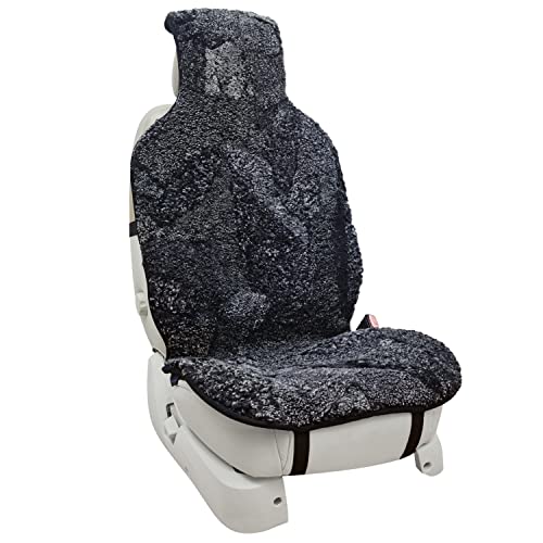 Champlus Genuine Australian Sheepskin Seat Cover, Wool Cushion for Sedan Cars SUVs Trucks and Minivans, Quick Install, Black - color: Black