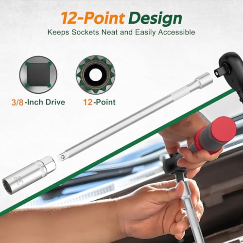 3/8" Drive Spark Plug Socket Set, 13Pcs SAE & Metric 5/8" x 12", 5/8" x 6", 13/16" x 6", 14mm, 16mm, 5/8", 12 Point, Swivel Magnetic Spark Plug Removal Tool for Cars and Motorcycles - size: 13Pcs