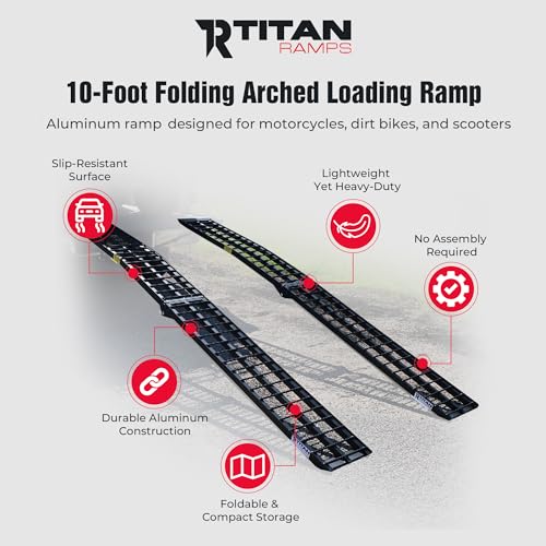 Titan Ramps 10' Portable Motorcycle Loading Ramp Extra-Wide Heavy-Duty Foldable Arched 800 lb. Capacity for Pickup Trucks - size: 10 ft, 1 pack