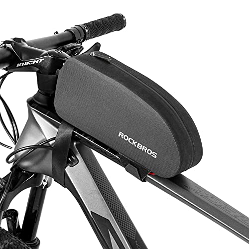 ROCKBROS Top Tube Bike 100% Waterproof Bag Bicycle Front Frame Bag Phone Bag Bike Accessories Pouch for MTB Road City Bike Compatible with Phone Under 6.8” (New Straps) - color: Grid Black(Waterproof Membrane Enhanced), size: 1.6L
