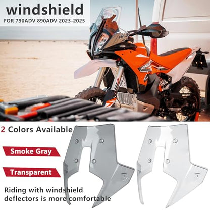 Motorcycle Windshield Deflectors for 790ADV 890 ADV Adventure 2023-2025, Front Acrylic Air Deflector Windscreen Visor Accessories for 790 890 ADV R Rally (Smoke Gray)