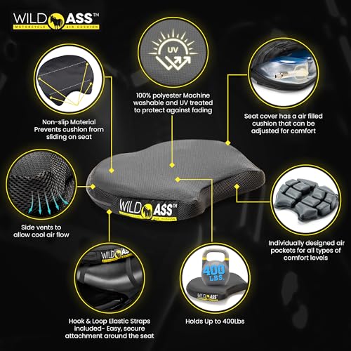 Wild Ass Smart Classic- Motorcycle Air Gel Seat Cushion, Ergonomic Air-Adjusting Pad with Straps, Universal Fit for Ultimate Comfort & Relief, Cool Flow Motorcycle Accessory for Long Rides – Black - style: Classic