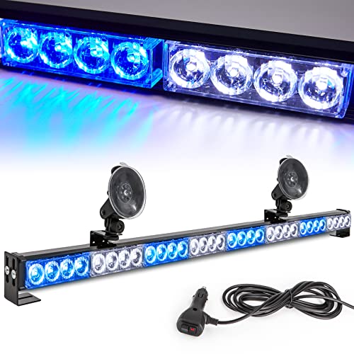 Blue/White Emergency Strobe Light Bar 36 Inch 13 Flash Patterns Traffic Advisor Warning Hazard Windshield Safety Lights Bar for Police Volunteer Firefighter Vehicle, Cop Truck (35.5 Inch,32 Led) - color: Blue/White