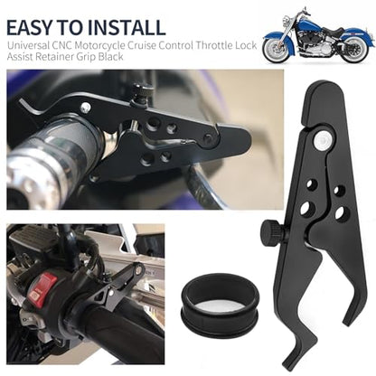 2 Pcs Motorcycle Throttle Lock, Motorcycle Cruise Control, Universal Aluminum Throttle Assist Wrist, Hand Grip Lock Clamps with Silicone Ring Protect Throttle Control System
