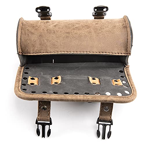 Mini Motorcycle Handlebar Bag Saddlebag Roll Tool Bag for Cafe Racer Bobber Chopper Storage pouch (Brown A) - color: Brown A