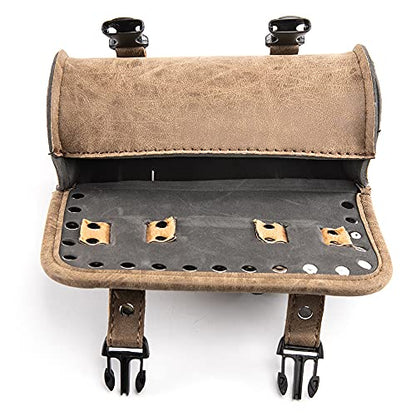 Mini Motorcycle Handlebar Bag Saddlebag Roll Tool Bag for Cafe Racer Bobber Chopper Storage pouch (Brown A) - color: Brown A