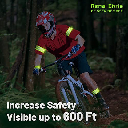 Rena Chris Reflective Running Gear, 4pcs High Visibility Reflective Arm Bands for Night Walking, Safety Running Gear with Reflective Tape for Clothing, Reflectors for Walking at Night, Running Safety Gear for Women, Man, Kids