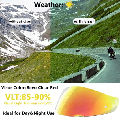 HJ-17 Helmet Visor Replacement,UV Protective Helmet Face Shield Compatible with CL-MAX II,IS-MAX BT,SY-MAX III,IS-MAX II,CL-MAX 3,C90,C91,C91N(Revo Clear Red-Day&Night Use) - color: Revo Clear Red-day&night Use