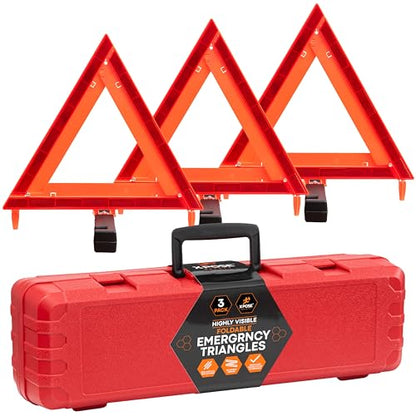 Xpose Safety Reflective Emergency Triangles – 1 Kit (3 Triangles) – DOT Approved Roadside Car Safety Warning Reflectors – Red & Orange Automotive Vehicle Hazard Visibility Markers - size: 3 Packs