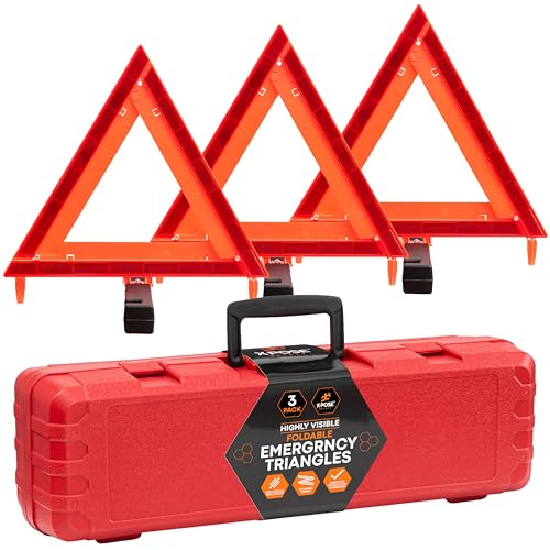 Xpose Safety Reflective Emergency Triangles – 1 Kit (3 Triangles) – DOT Approved Roadside Car Safety Warning Reflectors – Red & Orange Automotive Vehicle Hazard Visibility Markers - size: 3 Packs