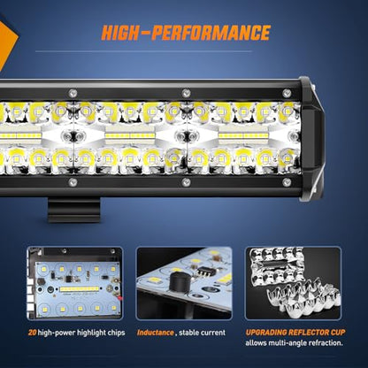 Nilight 20Inch 420W Triple Row Spot Flood Combo Led Light Bar Work Driving Lamp 4Pcs 4Inch 60W Cube LED Pods Lights with Wiring Harness Kit for Trucks Jeeps ATVs UTVs Motorcycles Ships Yachts-5 Leads - color: White - 20Inch Light Bar + 4Pcs 4Inch Pods + W