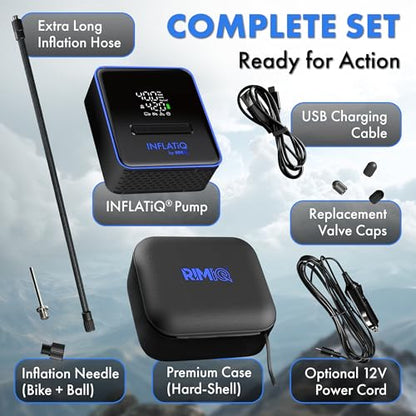 INFLATiQ by RIMiQ Tire Inflator Blue - Powerful, Award-Winning QWIKFLOW Technology with 2 Portable Power Options Included - Strong Vehicle Air Pump for Trucks, Cars, Motorcycles, Bicycles, Balls