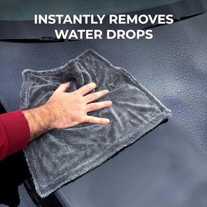 2X Medium Car Drying Towel, 1300 GSM Professional Car Towel with Double Twisted Loop,Super Absorbent Large Microfiber Drying Towels for Cars, Trucks, SUVs - 16"x16" 2-Pack, Gray - color: Gray