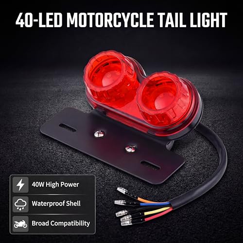 ANKIA 40-LED 40W Motorcycle Tail Light Integrated Running Lamp Brake&Turn Signal Light with License Plate Bracket for Harly Motorcycle Street Bike Cruiser Chopper (Red) - color: Red